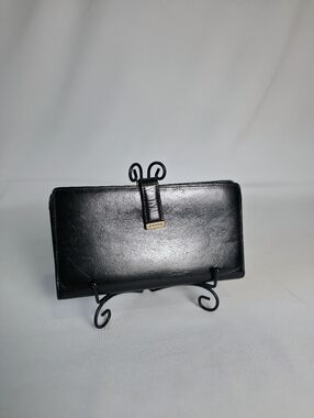 Vintage Coach Lexington Long Wallet Black Water Buffalo Leather Brass Kisslock